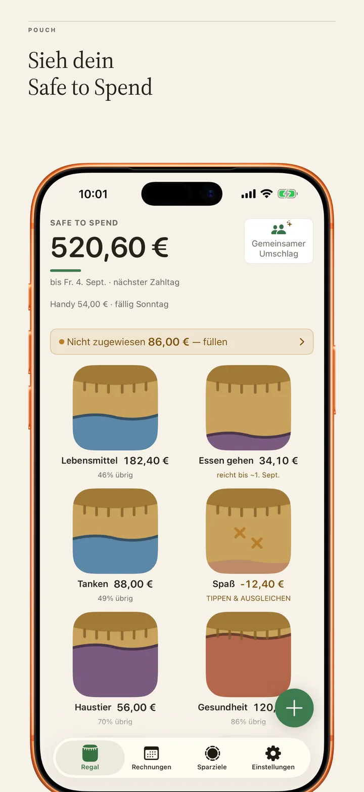 Safe to Spend: one clear number telling you what's left until your next paycheck, after bills.